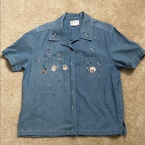 Graff Vintage Floral Embroidered Short Sleeve Shirt Size L